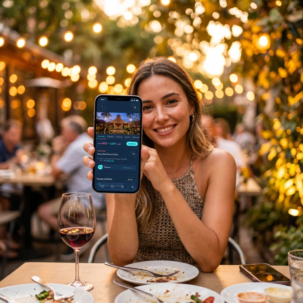 Woman at a restaurant using Zzzello
